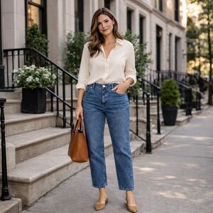 Everlane Curvy Cheeky Jeans 35R High Rise Organic Cotton Straight Leg Denim